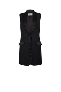 Robe tailleur sans manches en laine - Noir