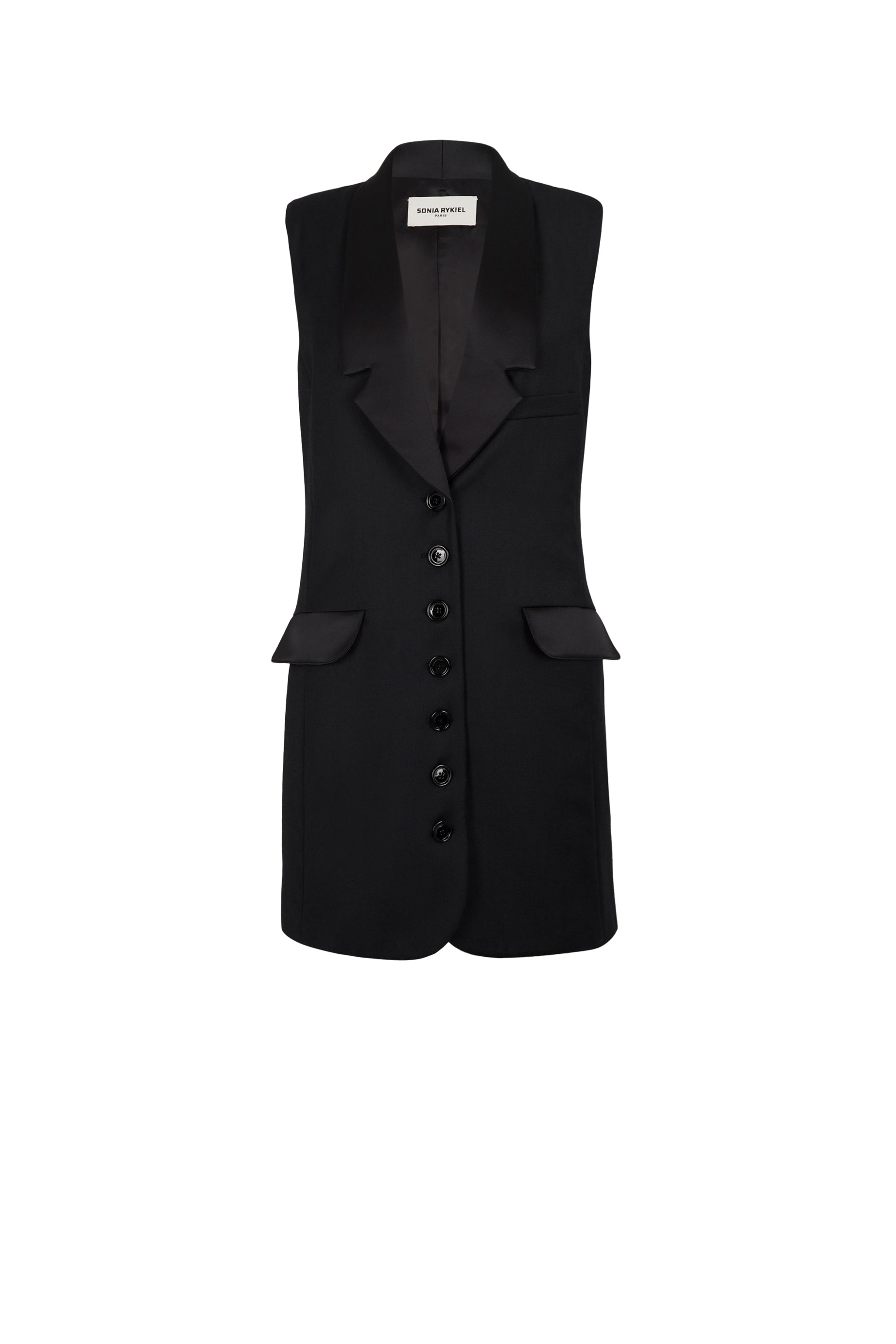 Robe tailleur sans manches en laine - Noir