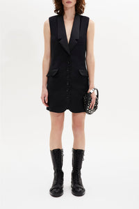 Robe tailleur sans manches en laine - Noir
