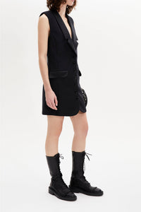 Robe tailleur sans manches en laine - Noir