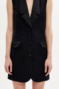Robe tailleur sans manches en laine - Noir