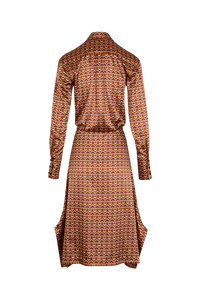 Robe midi col chemise à quilles motifs vintage papyrus - Rose