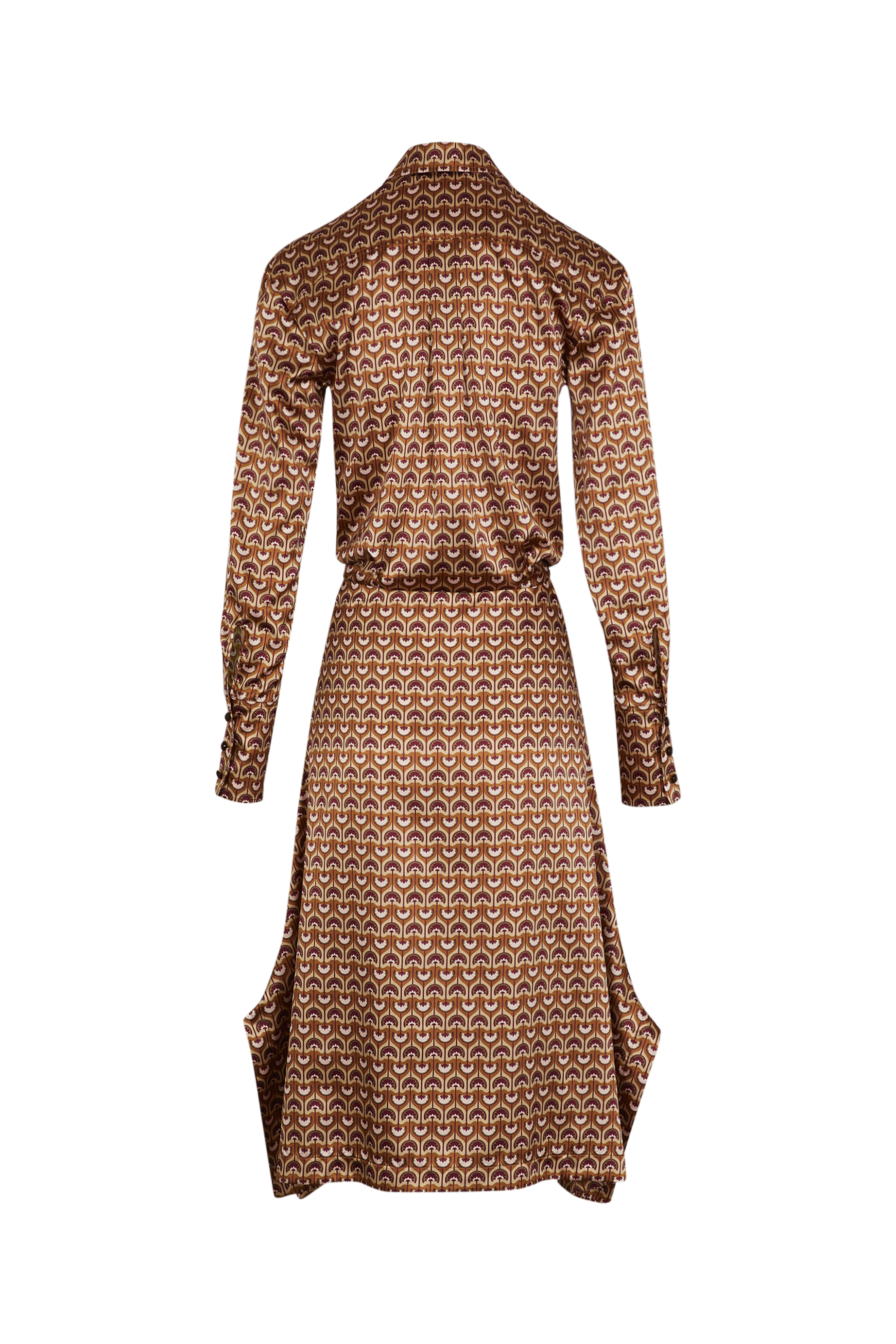 Robe midi col chemise à quilles motifs vintage papyrus - Rose