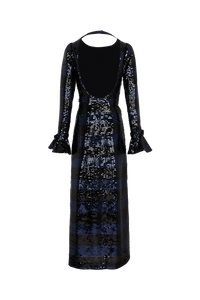 Robe longue dos nu à sequins rayés - Silver & Navy