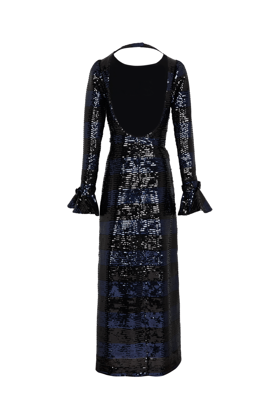 Robe longue dos nu à sequins rayés - Silver & Navy