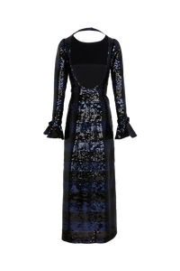 Robe longue dos nu à sequins rayés - Silver & Navy