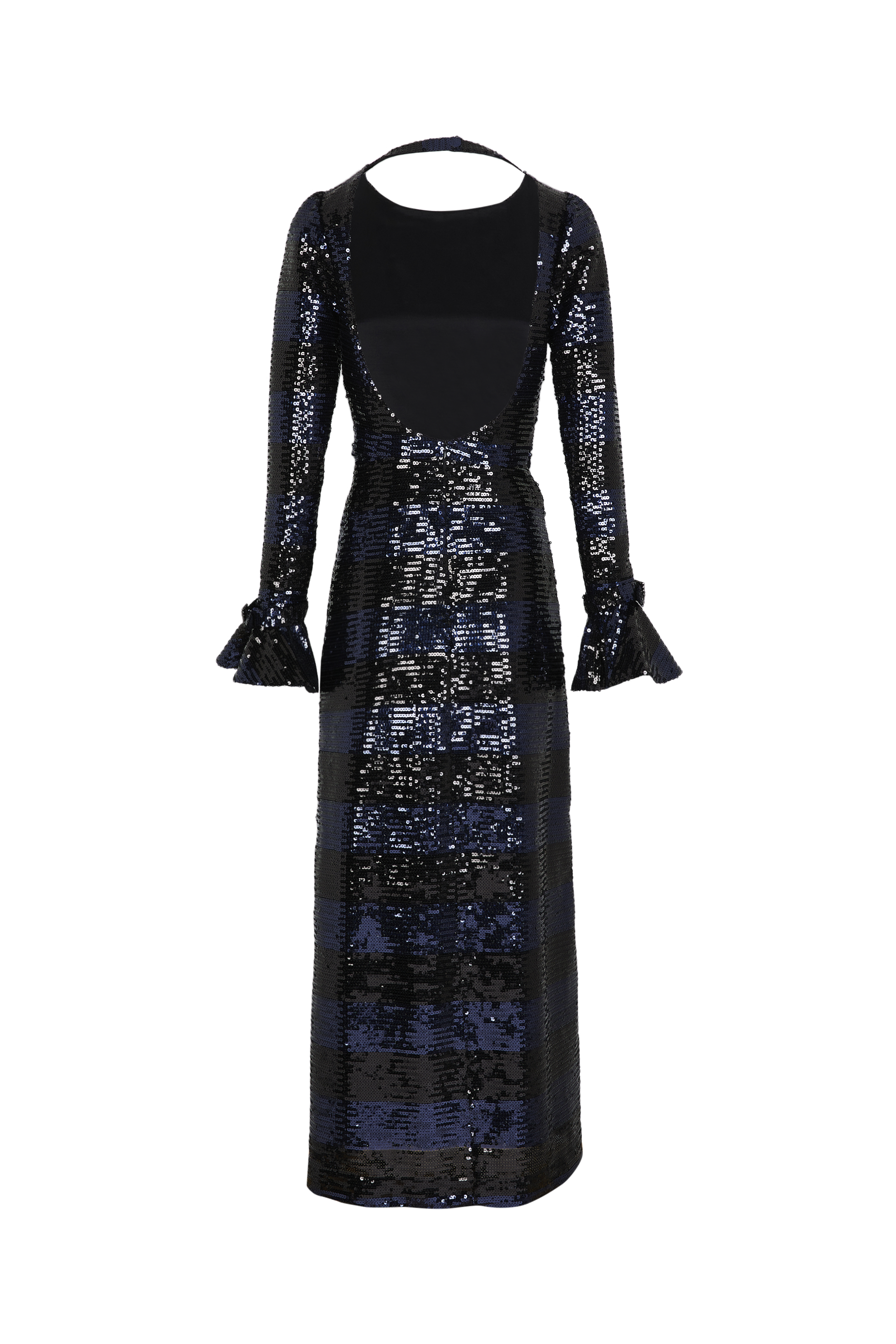 Robe longue dos nu à sequins rayés - Silver & Navy