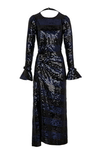 Robe longue dos nu à sequins rayés - Silver & Navy