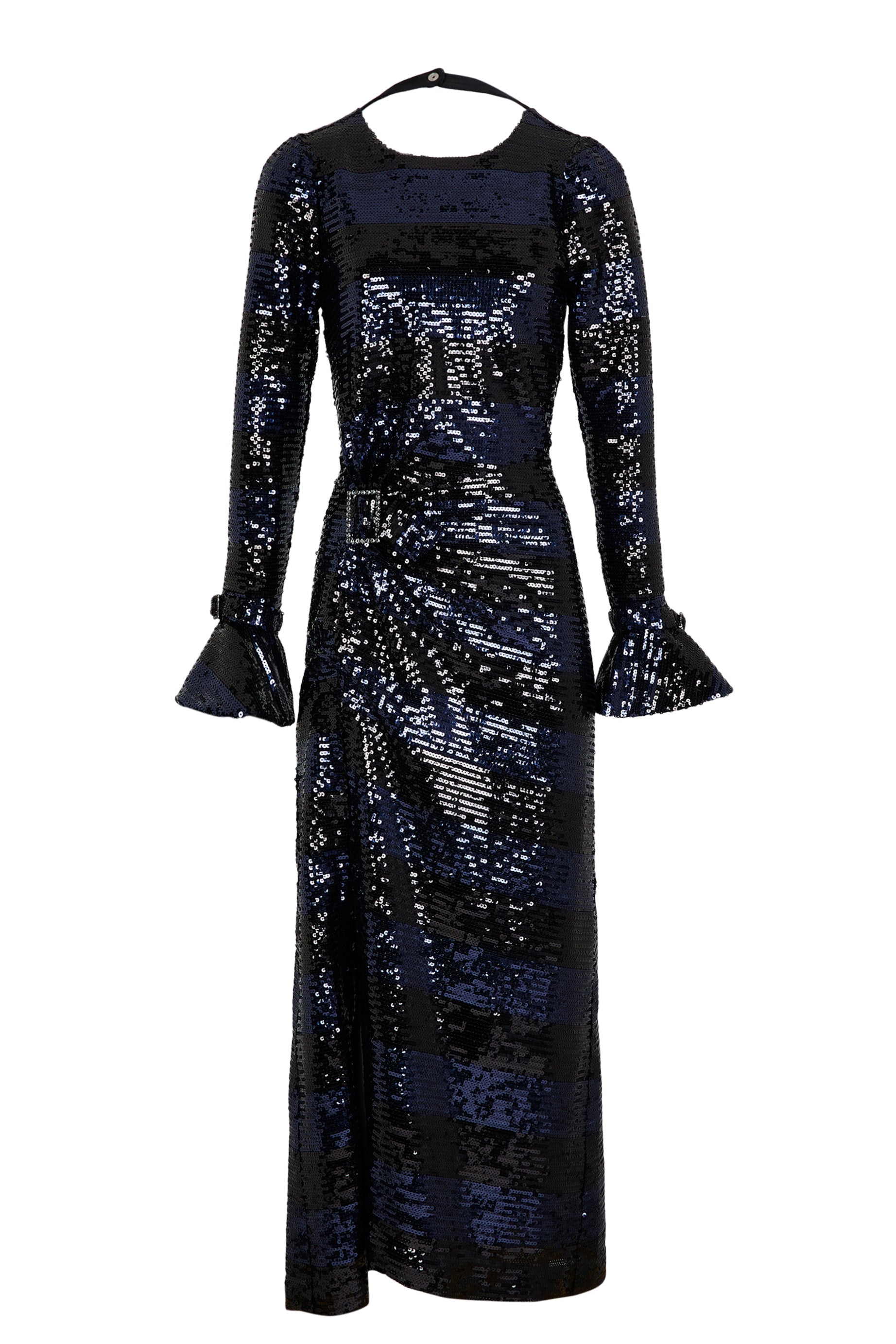 Robe longue dos nu à sequins rayés - Silver & Navy