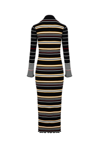 Robe longue manches longues en laine - Noir & Écru