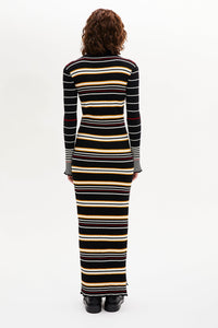 Robe longue manches longues en laine - Noir & Écru