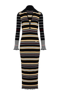 Robe longue manches longues en laine - Noir & Écru