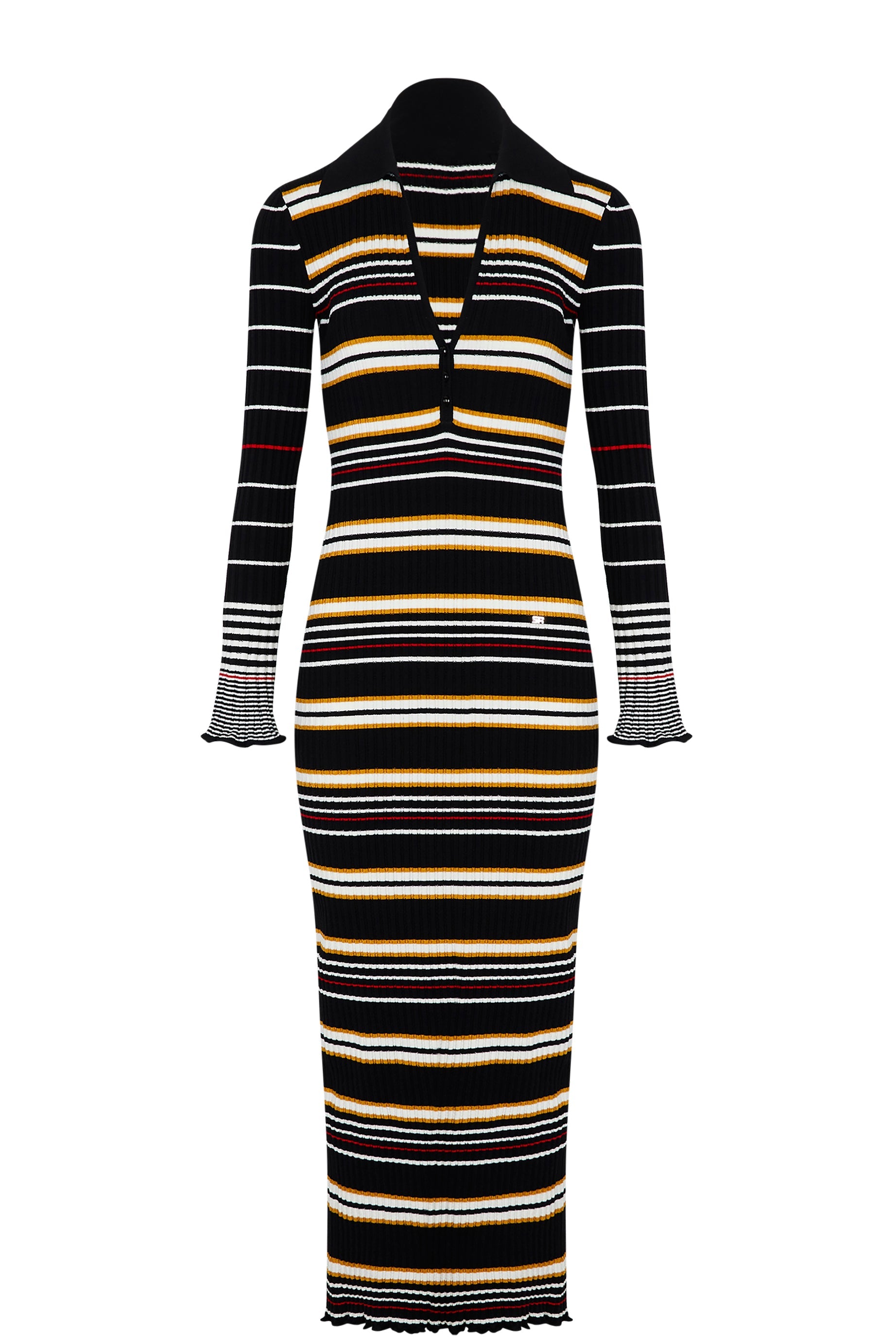 Robe longue manches longues en laine - Noir & Écru