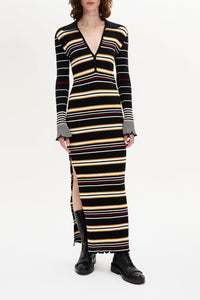 Robe longue manches longues en laine - Noir & Écru