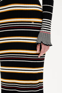 Robe longue manches longues en laine - Noir & Écru