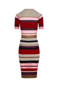 Robe longue manches courtes en laine - Multicolor