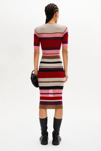Robe longue manches courtes en laine - Multicolor