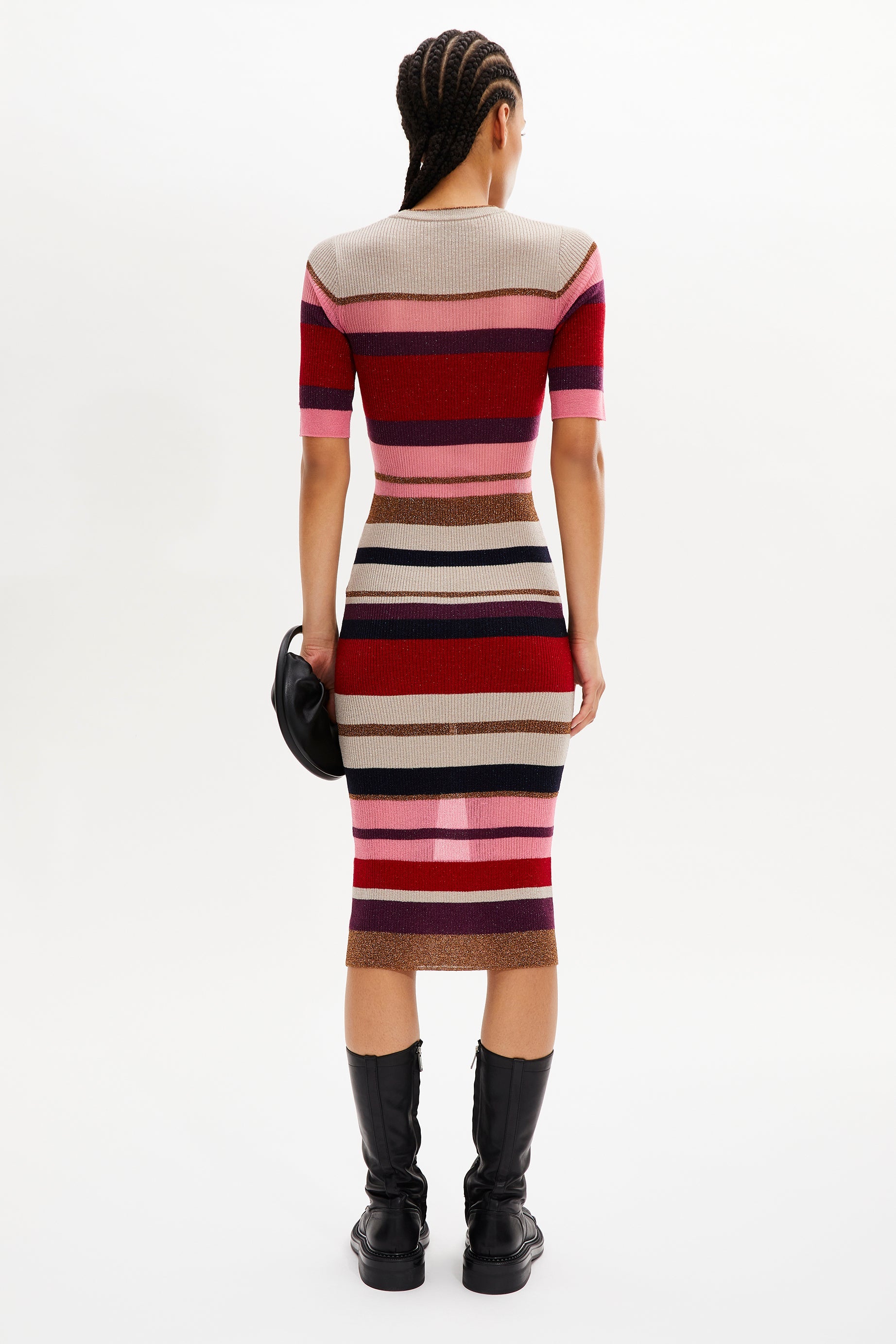 Robe longue manches courtes en laine - Multicolor