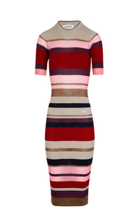 Robe longue manches courtes en laine - Multicolor