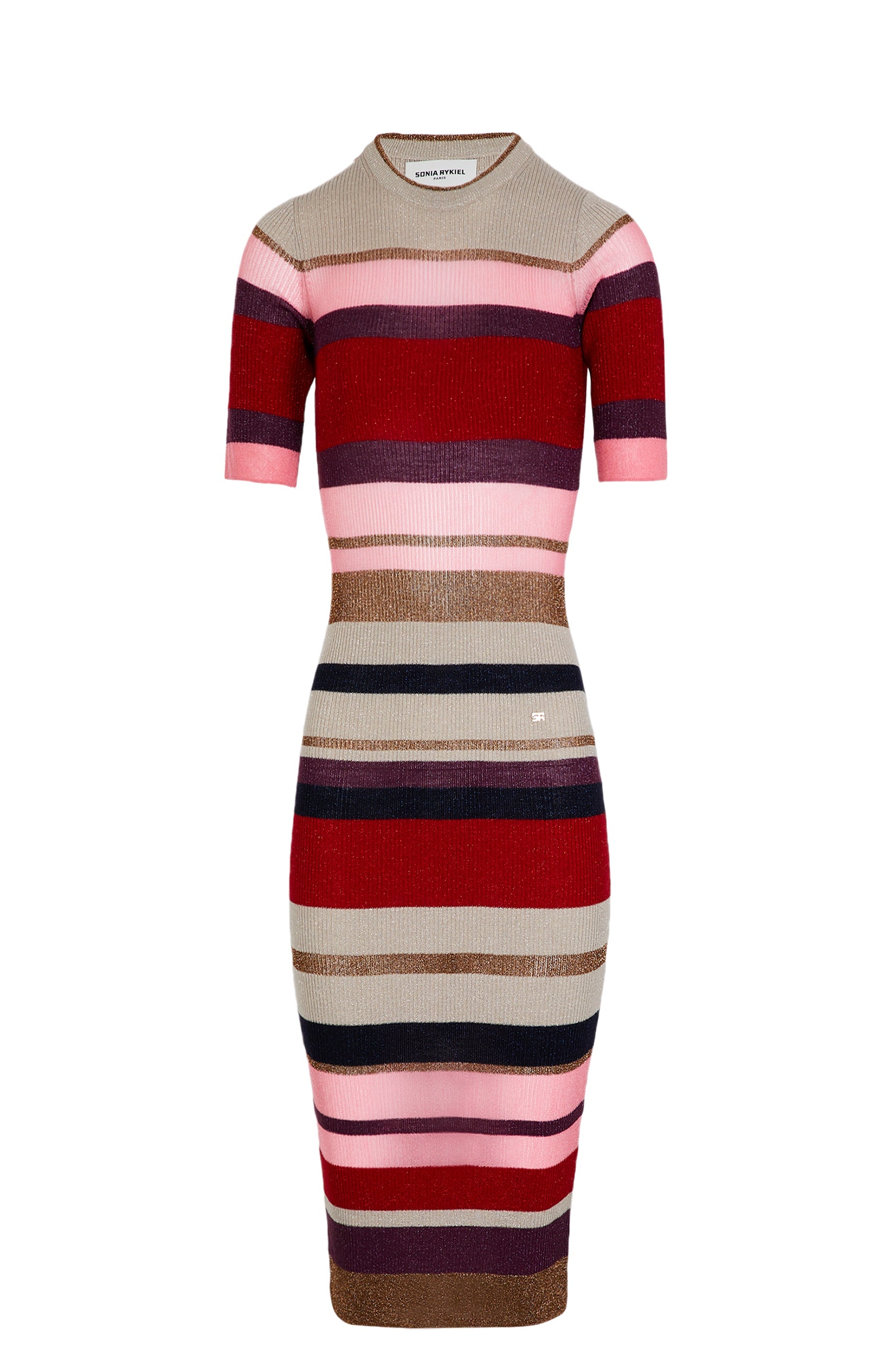 Robe longue manches courtes en laine - Multicolor