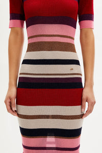 Robe longue manches courtes en laine - Multicolor
