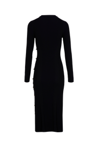 Robe midi col rond à manches longues en laine - Noir
