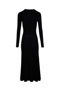 Robe midi col rond à godets ajourée - Noir