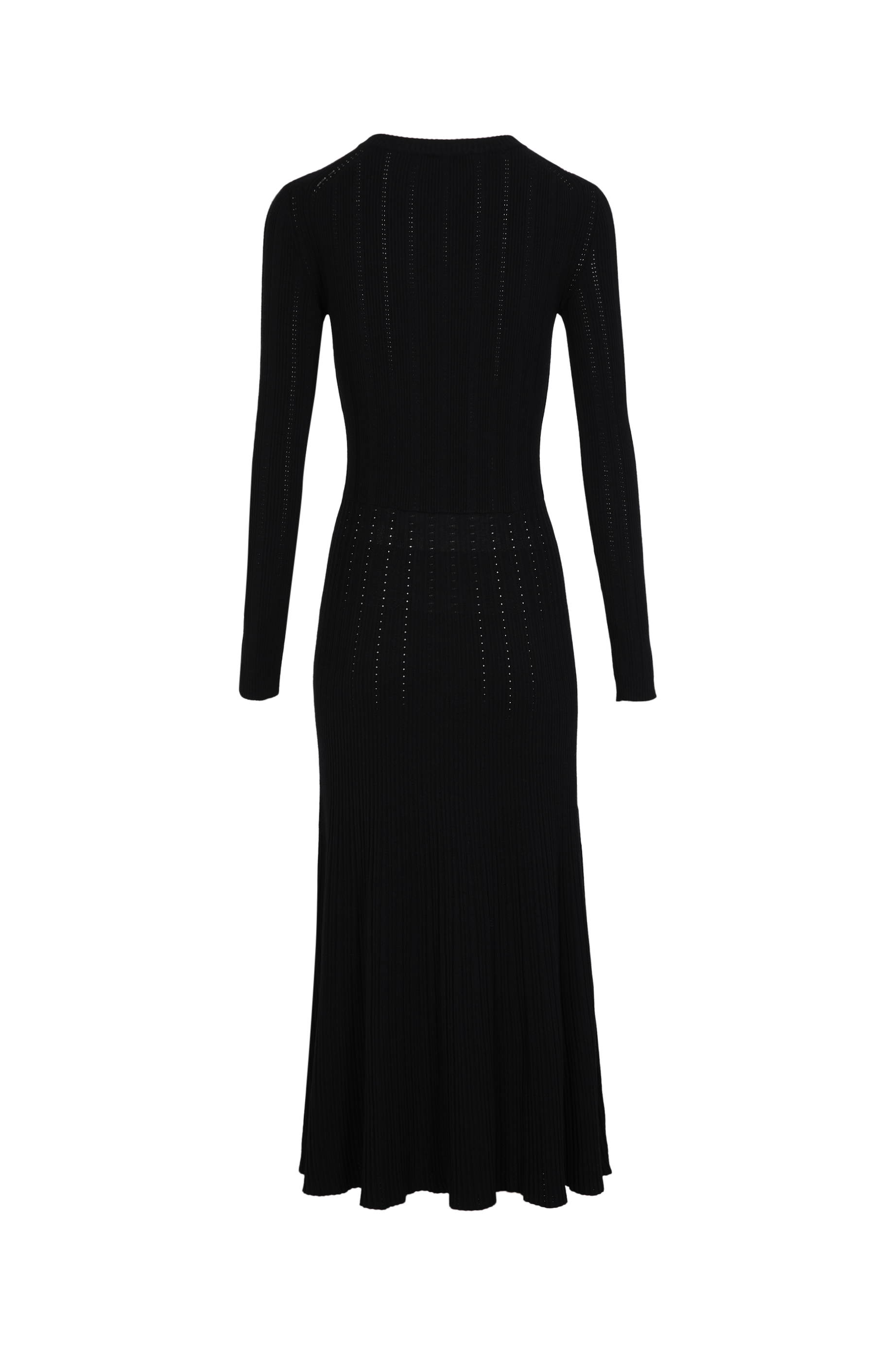 Robe midi col rond à godets ajourée - Noir
