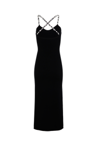 Robe midi fendue à bretelles en laine - Noir