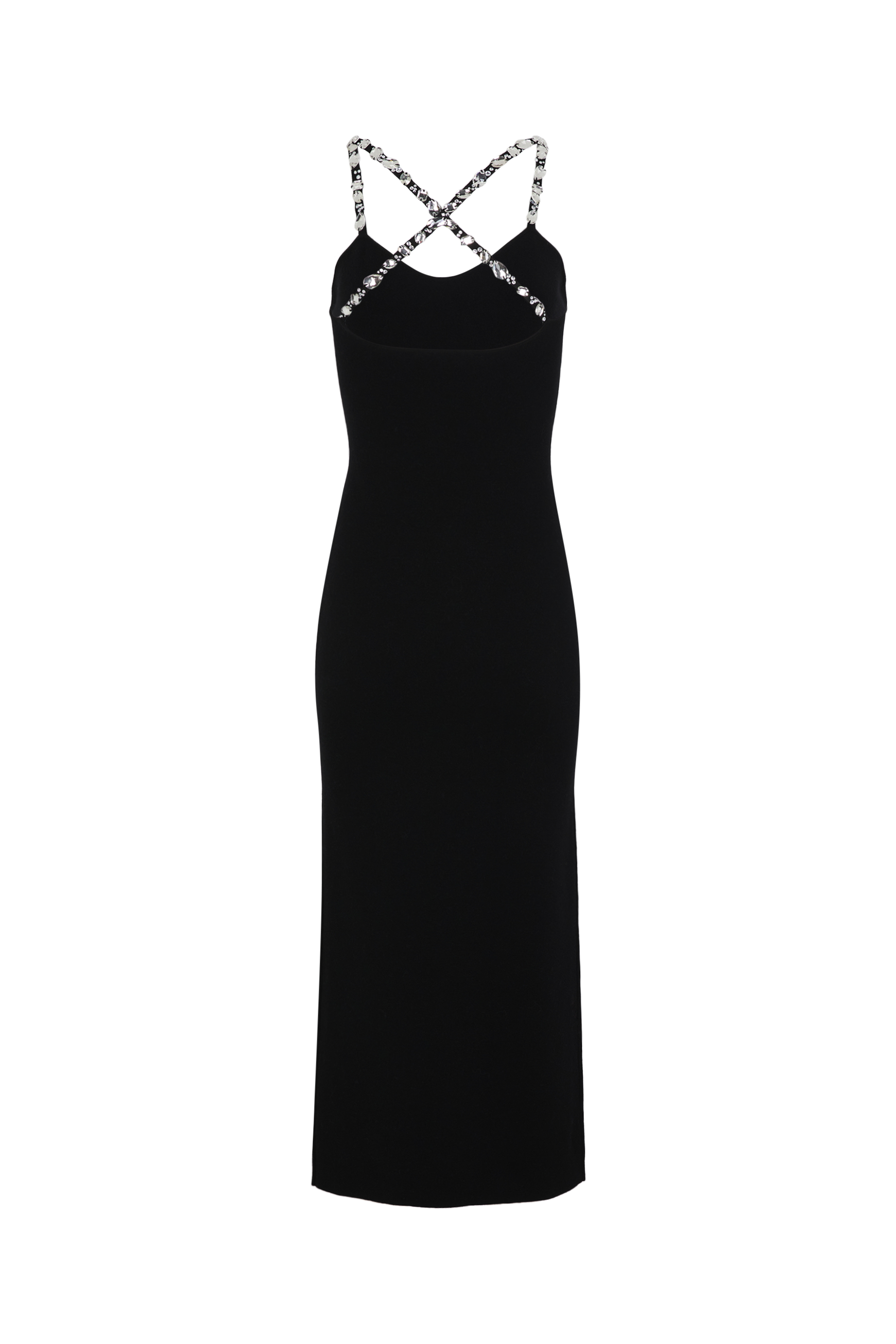 Robe midi fendue à bretelles en laine - Noir