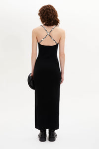Robe midi fendue à bretelles en laine - Noir