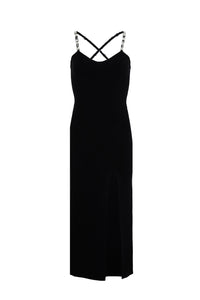 Robe midi fendue à bretelles en laine - Noir