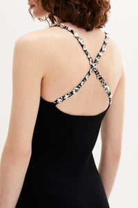 Robe midi fendue à bretelles en laine - Noir
