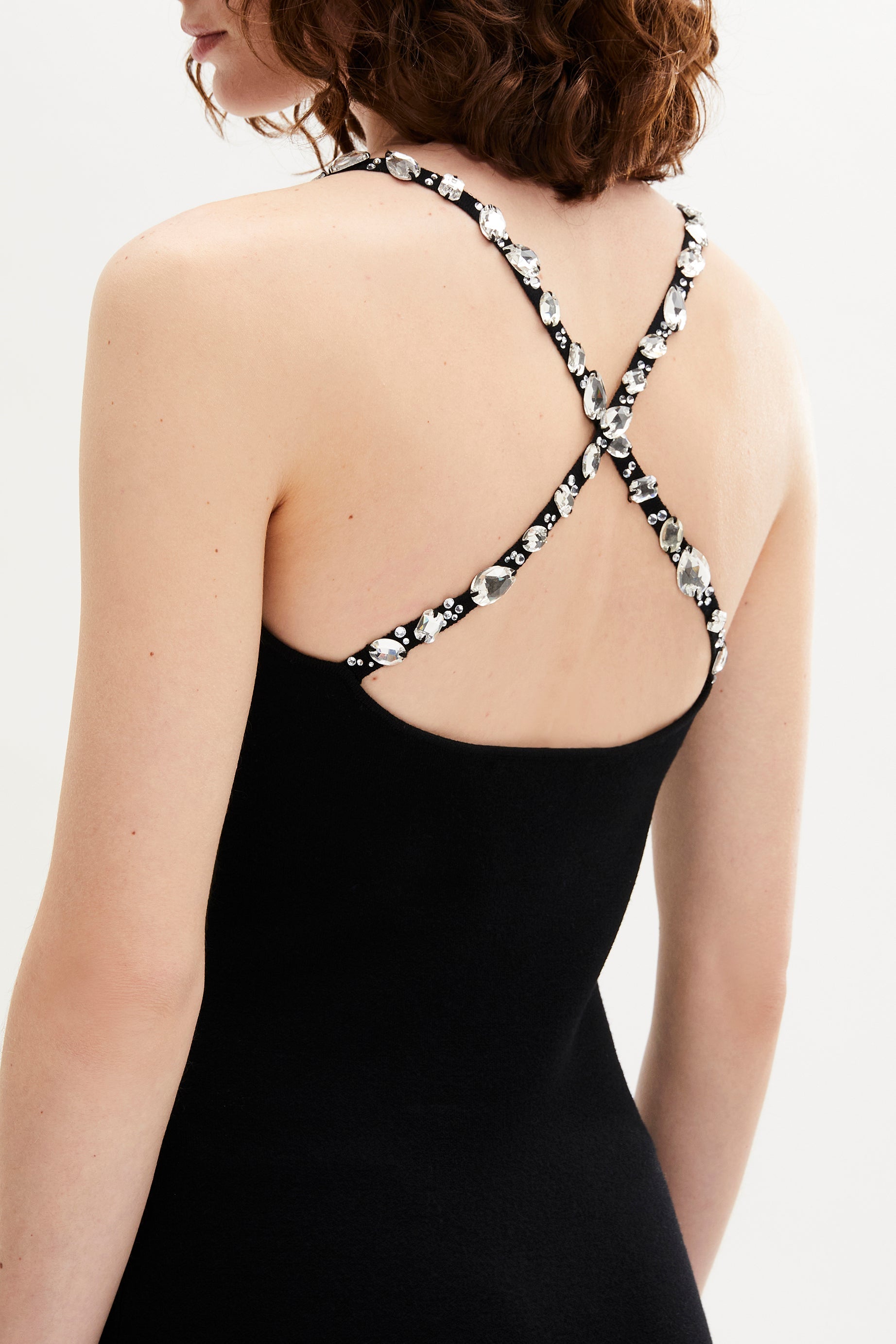 Robe midi fendue à bretelles en laine - Noir