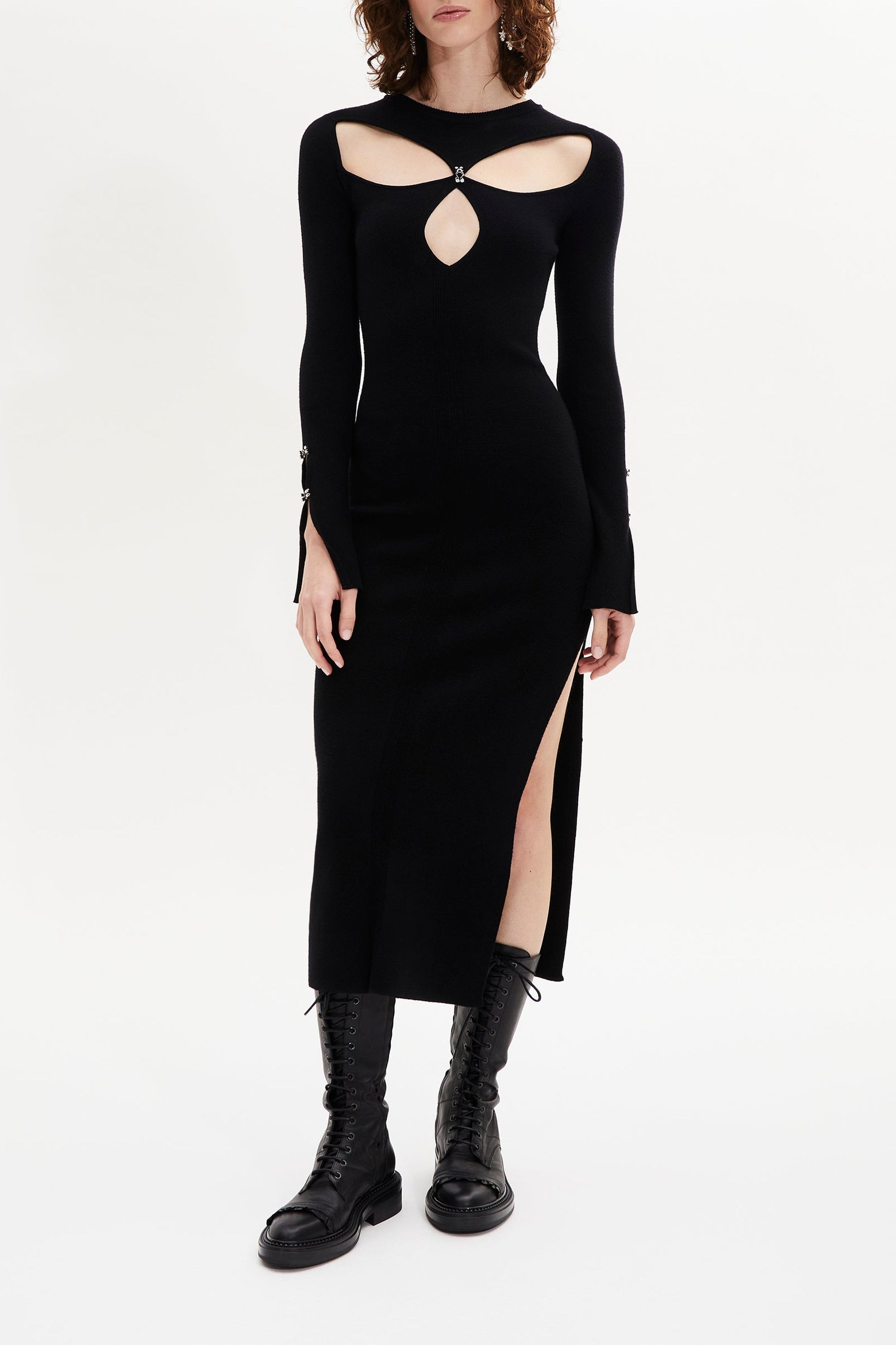Robe cut out à agrafes strassées - Noir