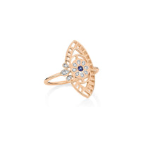 Bague large Ajna en or rose 18 carats & saphir bleu