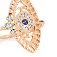 Bague large Ajna en or rose 18 carats & saphir bleu