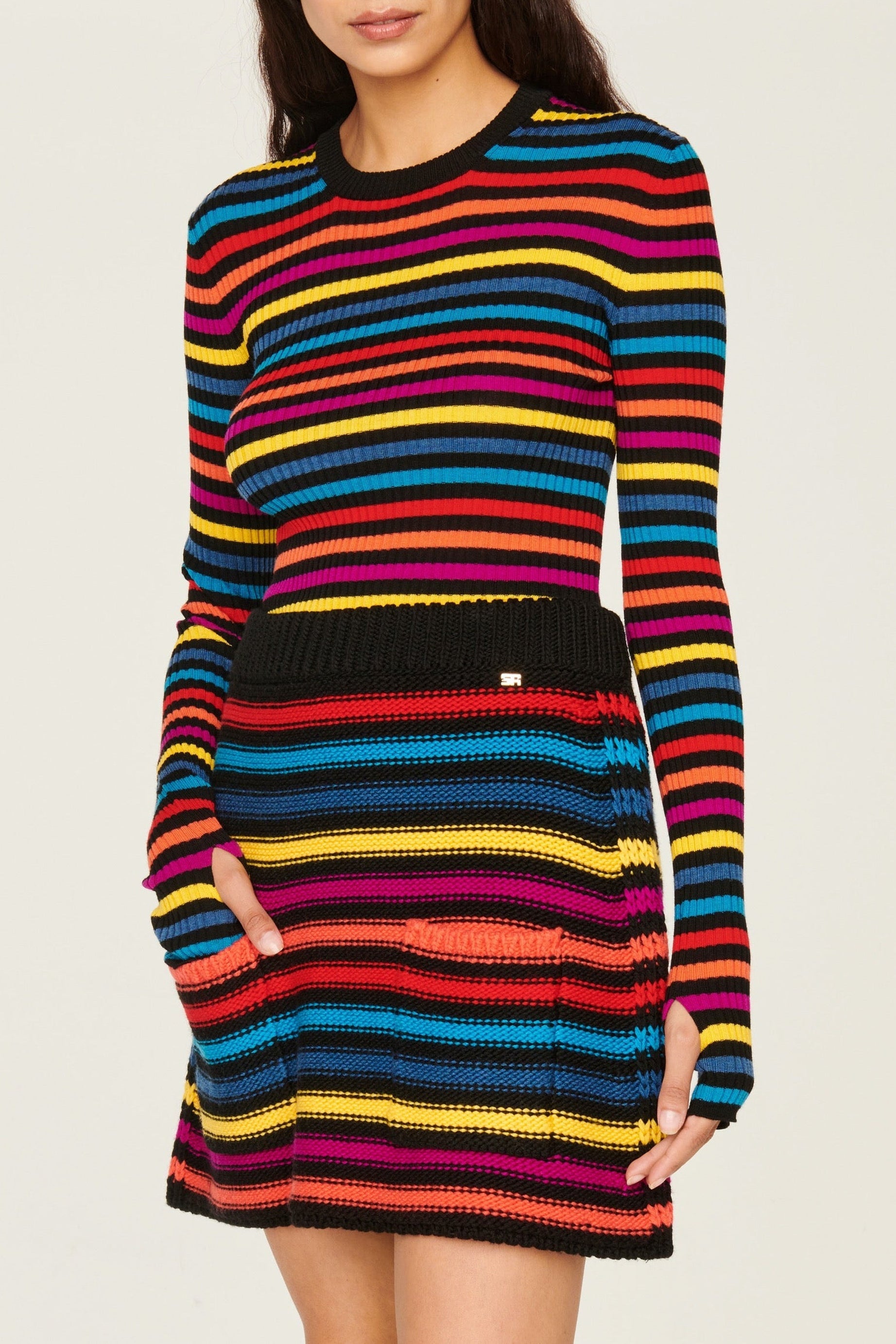 Mini-jupe à poches en laine - Multicolor