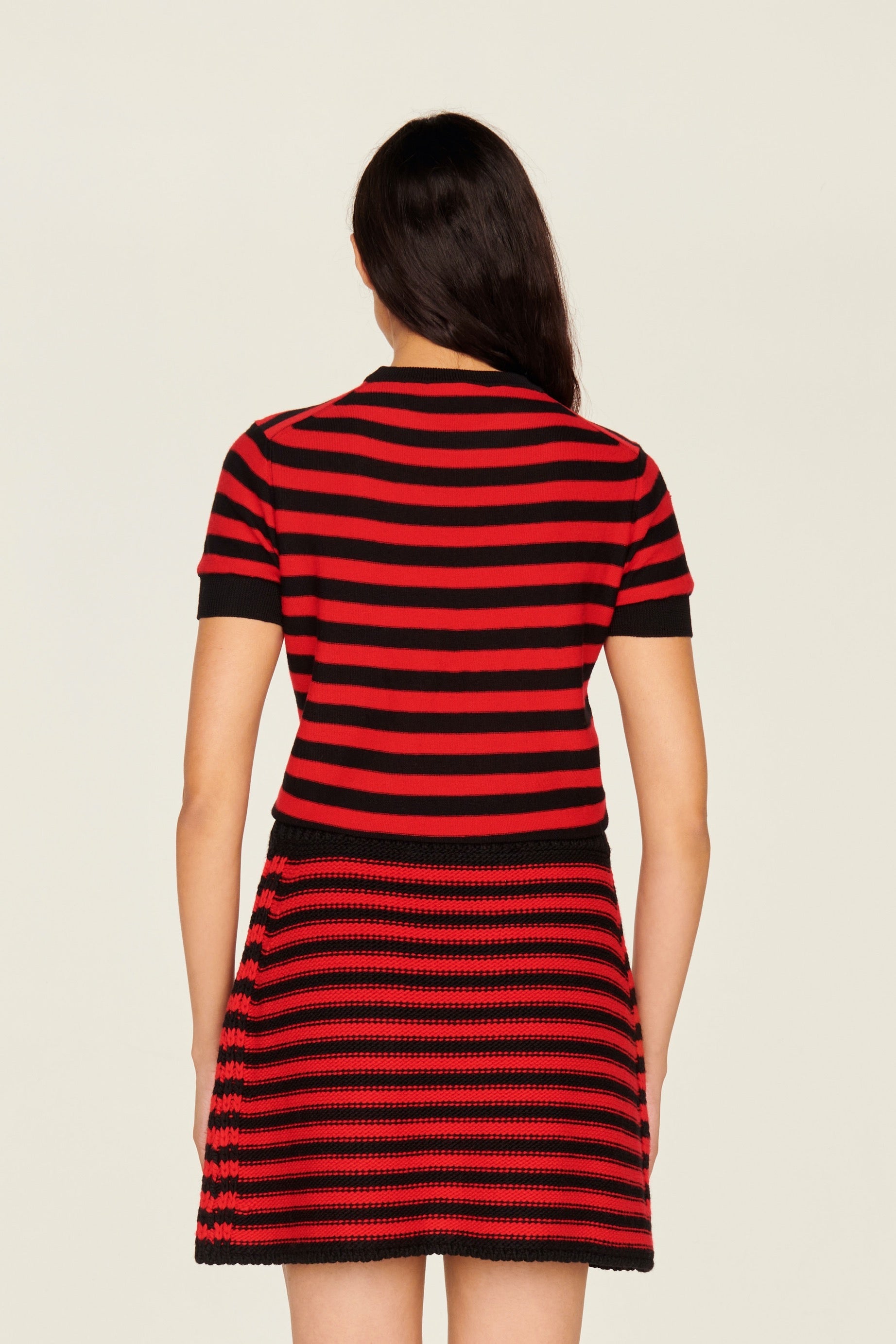 Mini-jupe à poches en laine - Noir & Rouge
