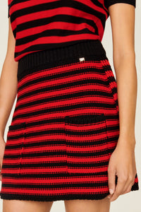 Mini-jupe à poches en laine - Noir & Rouge