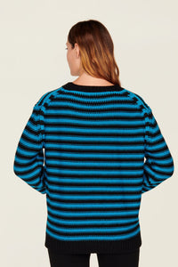 Pull Poor Boy en laine - Noir & Bleu de Prusse