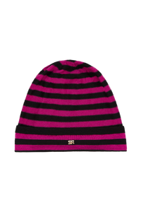 Bonnet Poor Boy rayé en laine - Noir & Fuchsia