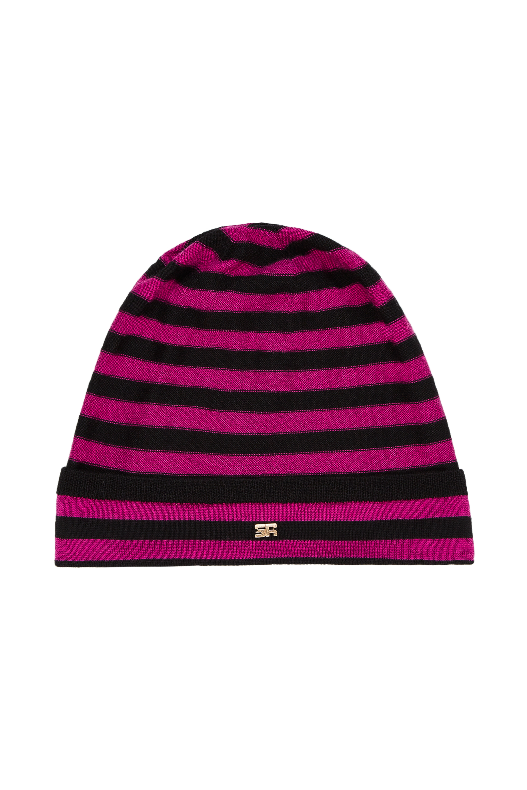 Bonnet Poor Boy rayé en laine - Noir & Fuchsia