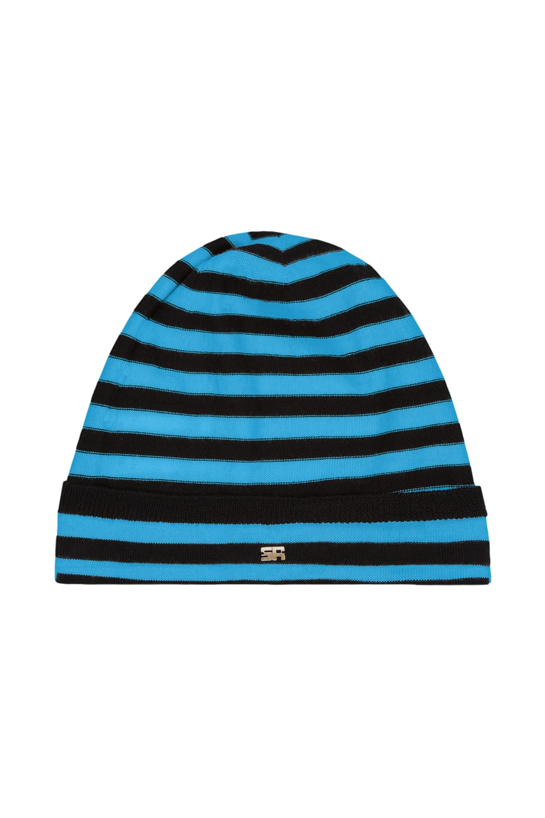 Bonnet Poor Boy rayé en laine - Noir & Bleu de Prusse