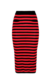 Jupe midi en laine - Noir & Rouge