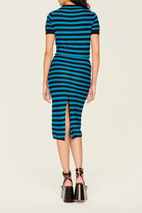 Jupe midi en laine - Noir & Bleu de Prusse