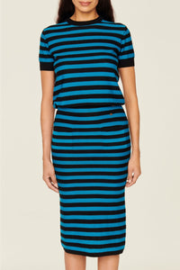 Jupe midi en laine - Noir & Bleu de Prusse