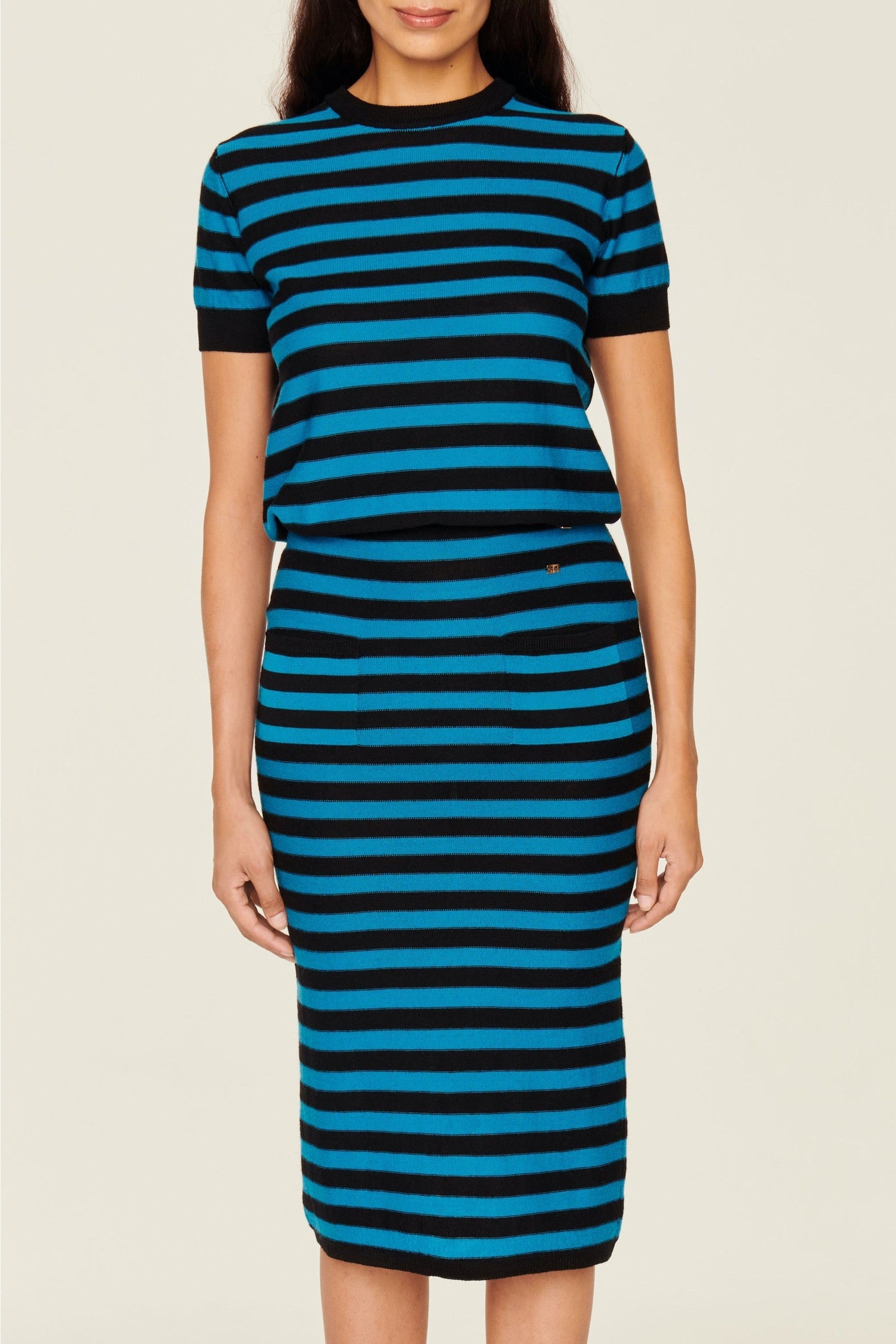 Jupe midi en laine - Noir & Bleu de Prusse