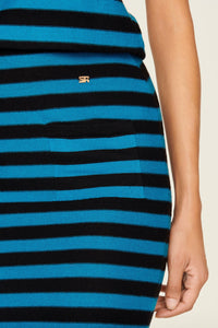 Jupe midi en laine - Noir & Bleu de Prusse