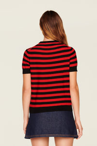 Pull Poor Boy rayé à manches courtes en laine - Noir & Rouge